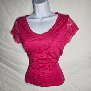Vintage y2k scene emo hot pink lace back v neck top